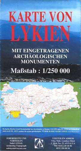 KARTE VON LYKIEN – MIT EINGETRAGENEN ARCHÄOLOGISCHEN MONUMENTEN